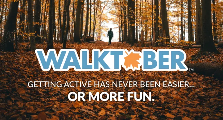 Walktober logo with Fall background